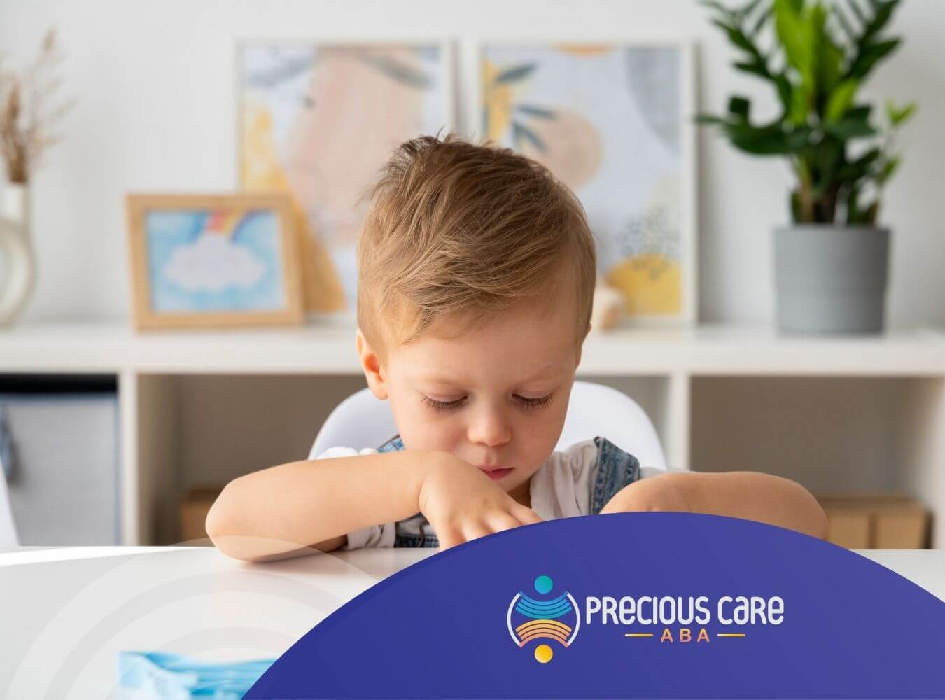 A young boy is focusing on creating with colorful playdough on a table in ABA therapy.