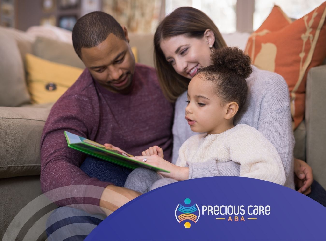 parents reading book with their child