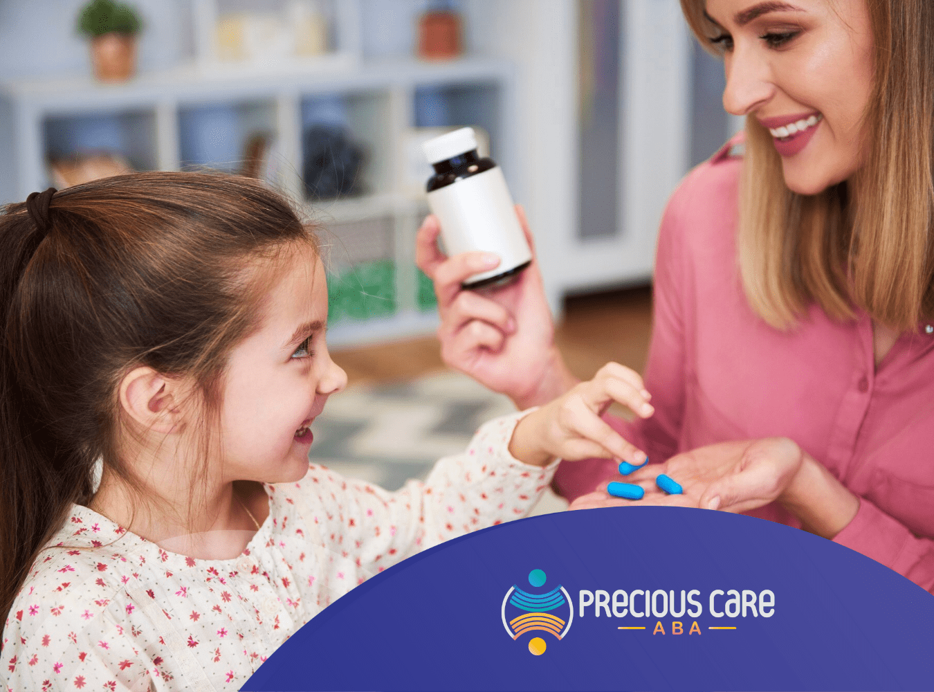A mother is giving her daughter autism diet supplements