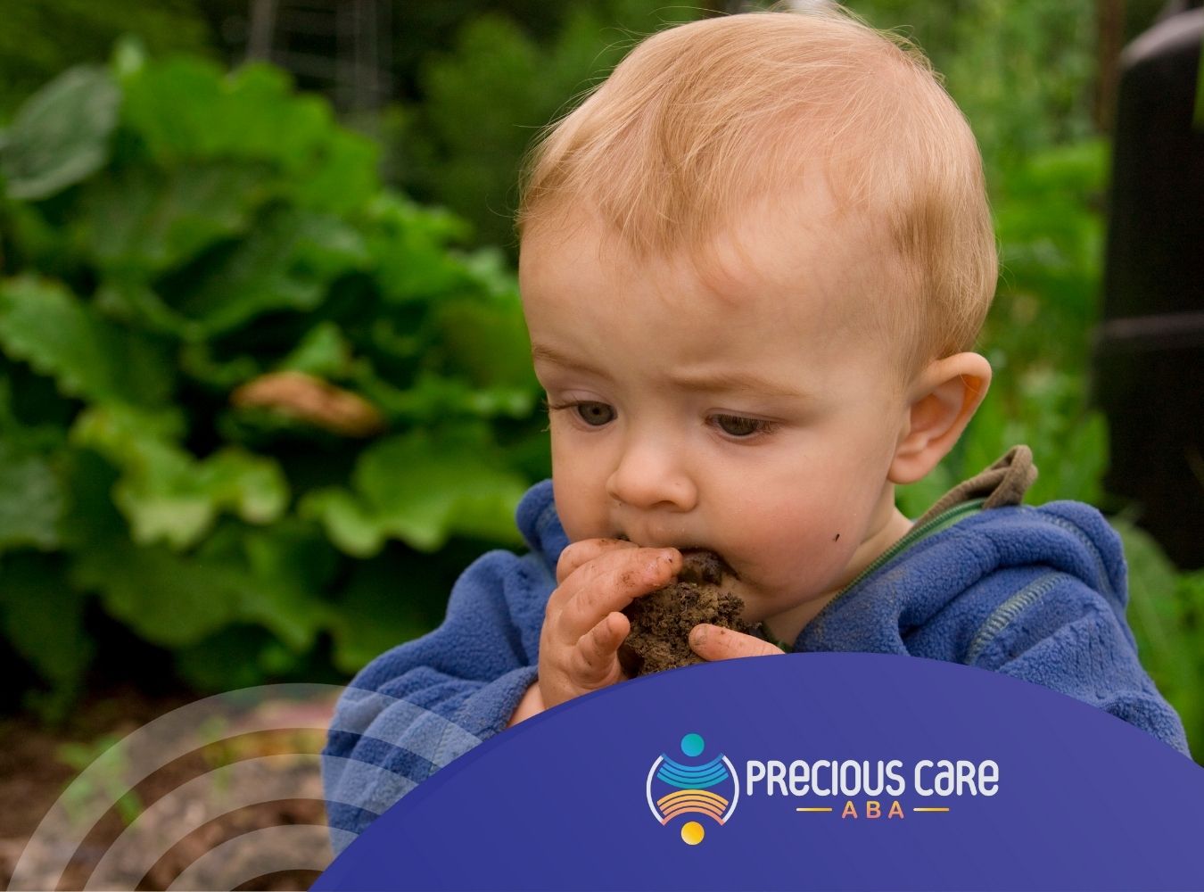 A young child exploring nature by tasting a piece of dirt, showing curiosity and innocence in their expression.